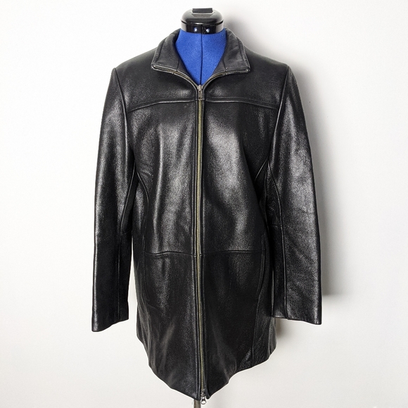 Danier long black leather jacket - Picture 1 of 8
